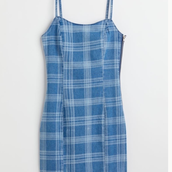 DIvided H&M Woven Fabric Womens Fitted Mini Dress Zip Side Spaghetti Straps SZ M - Picture 2 of 12